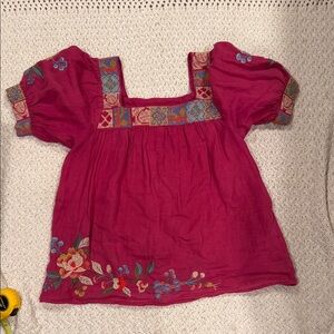 Johnny Was Pink Blouse with Multicolor Embroidery